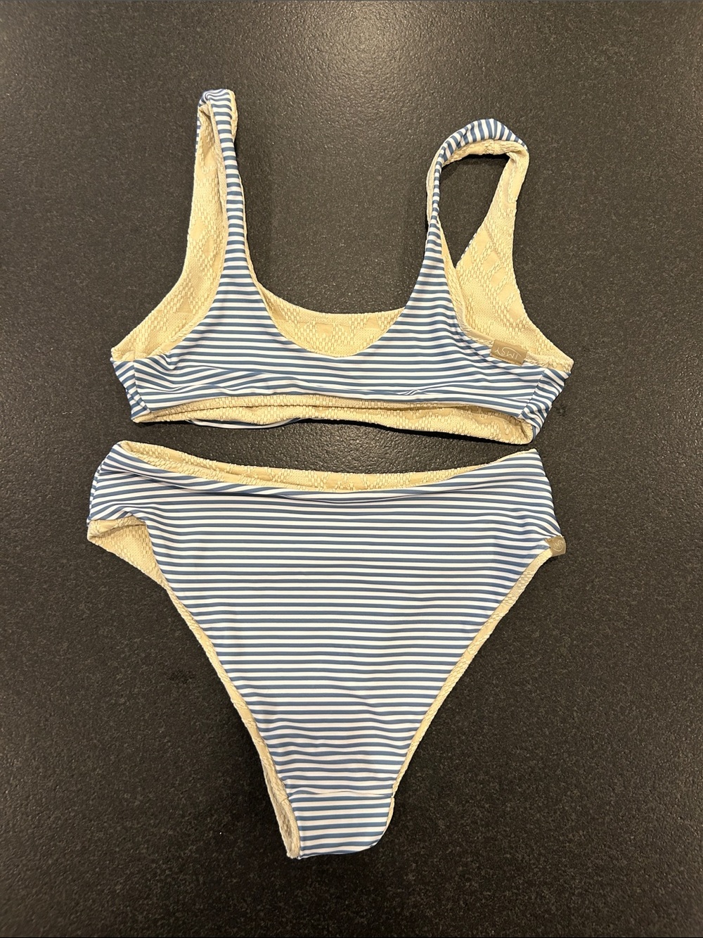 Reversible Bikini Set, Size S, Excellent Condition, Cream and Blue/White Stripes - Picture 4 of 5